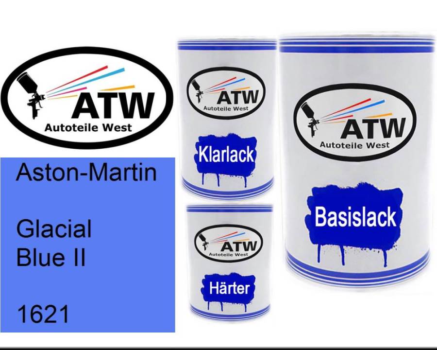 Aston-Martin, Glacial Blue II, 1621: 500ml Lackdose + 500ml Klarlack + 250ml Härter - Set, von ATW Autoteile West.